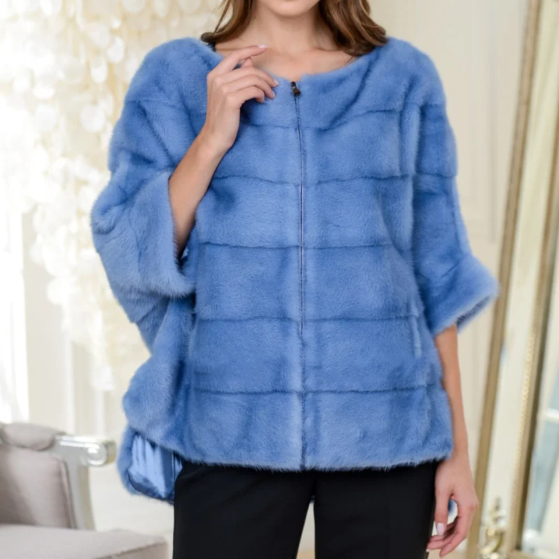 

FURSARCAR Luxury New Real Mink Fur Shawls Women Winter & Autumn Mink Fur Coat Natural Mink Fur Poncho For Female With Zipper