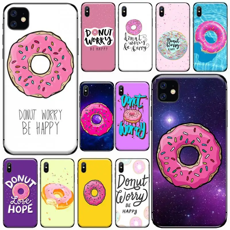 

Donut Worry Be Happy pink sweet donut Phone Case for iPhone 11 12 pro XS MAX 8 7 6 6S Plus X 5S SE 2020 XR mini