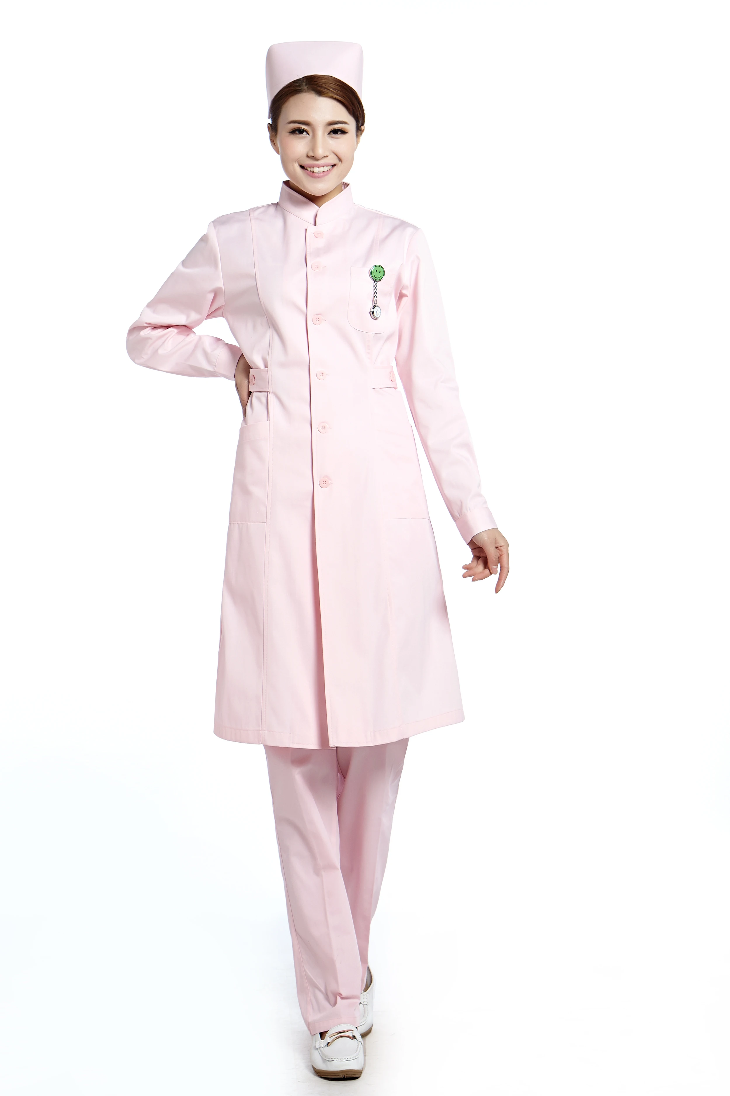 Розовый с длинным рукавом платье медсестры для медицинской рабочей одежды