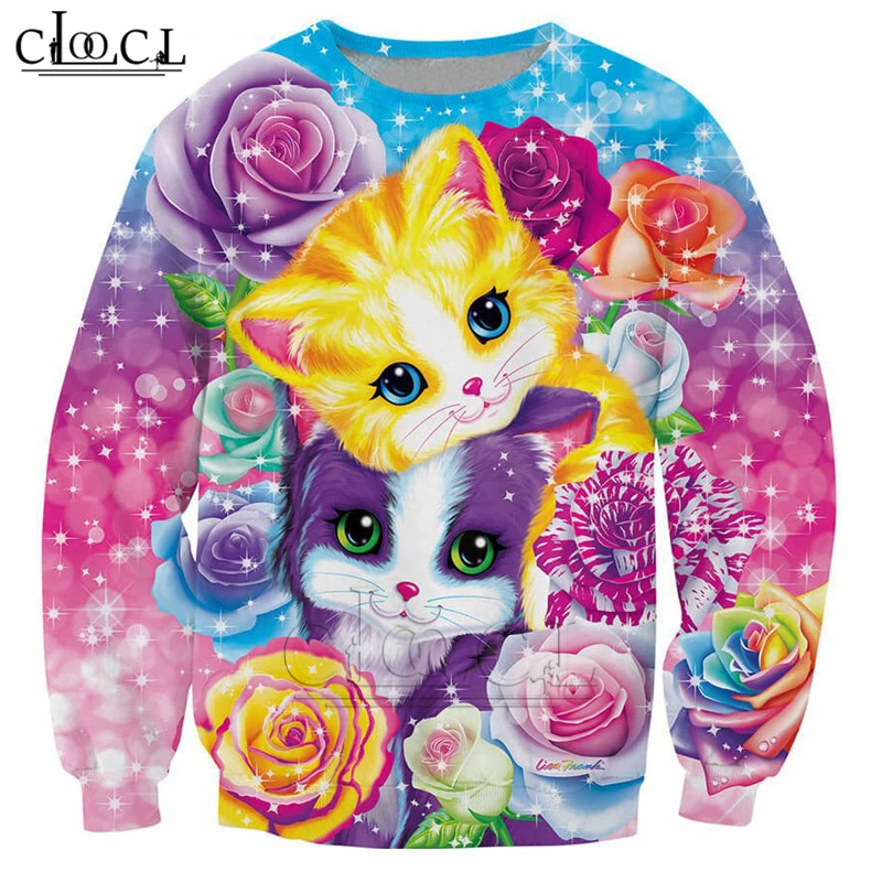 Цветной Радужный свитер с котом для домашних животных Новинка Модный свитшот 3D