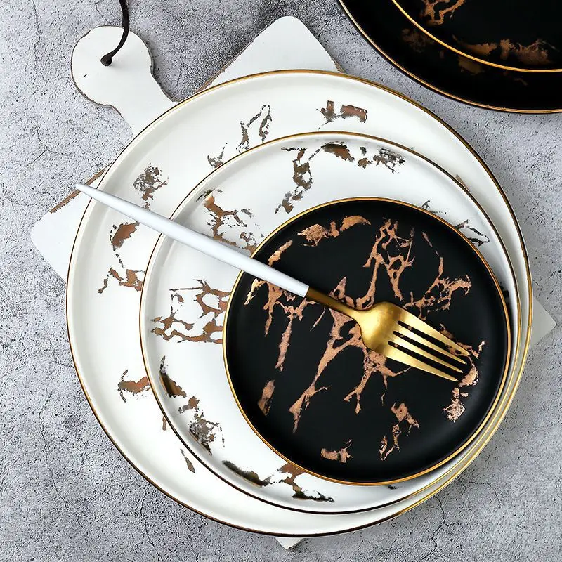 Керамические тарелки для еды обеденные блюда с золотой инкрустацией тарелка