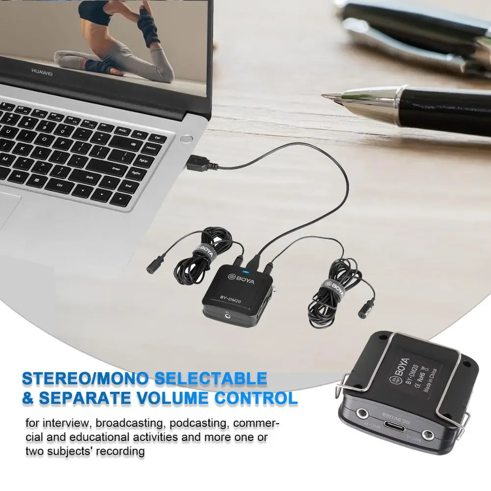 Нагрудный микрофон BOYA BY-DM20 с двумя головка съемная совместим USB-интерфейсом Type-C