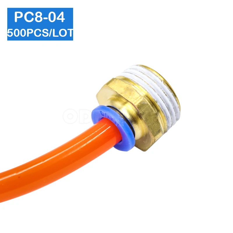

Free shipping 500pcs a lot BSPT PC8-04, 8mm to 1/2' Pneumatic Connectors male straight one-touch fittings