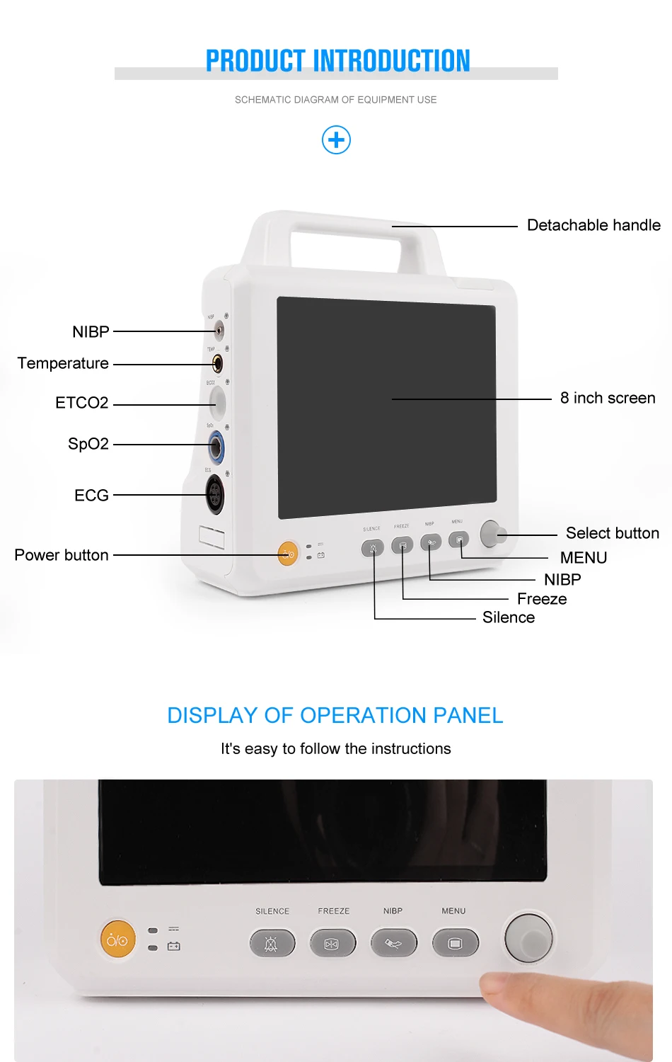 M8 ICU модульный монитор пациента параметры NIBP, Spo2, PR, ECG, RESP, TEMP