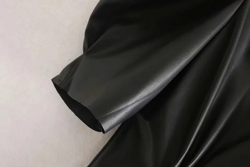 Осеннее кожаное платье для женщин уличный винтажный буф с рукавами и круглым