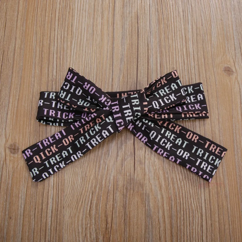 

4PCS Baby Girls Halloween Clothes Letter Print Long Sleeve Bodysuit + Tulle Tutu Skirt + Leg Warmer + Bow Headband Outfits Set