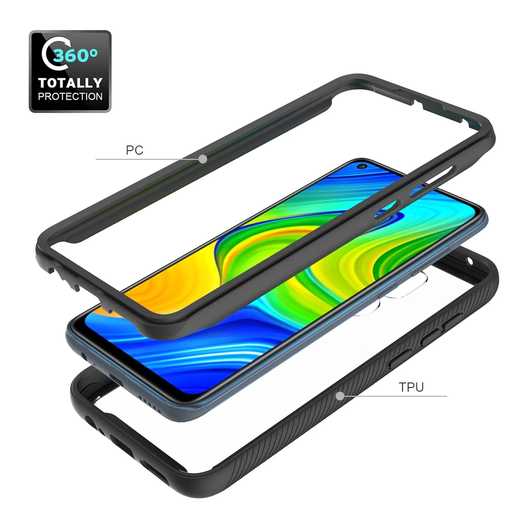 Жесткий + прозрачный чехол 2 в 1 из ТПУ для Redmi Note 9 Pro Max противоударный гибридный