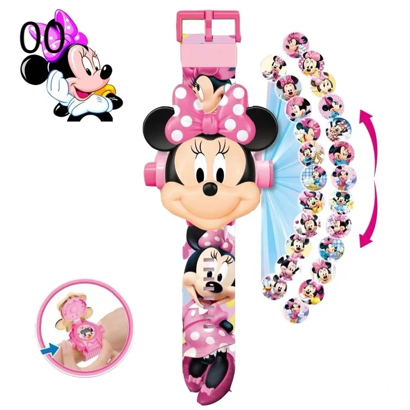 

Disney Mickey Minnie Children's Watches The 3D Projection Cartoon Spiderman Hulk Princess Digital Kids Toy Watch birthday gifts