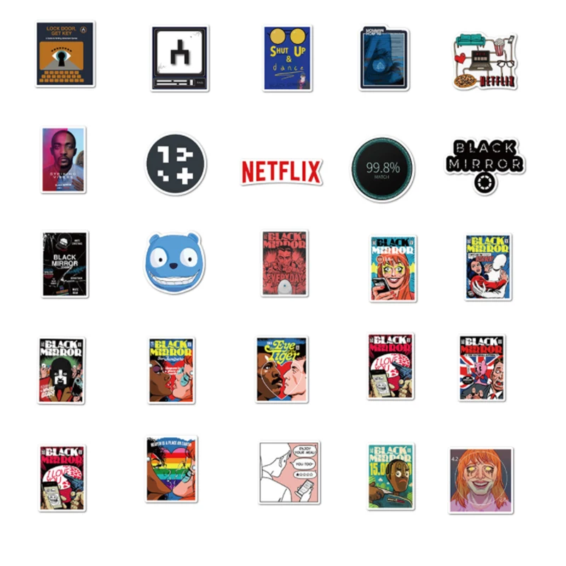 

50 pcs Black mirror suitcase Graffiti Waterproof Skateboard Travel Suitcase Phone Laptop Luggage Stickers Cute Kids Girl Toys