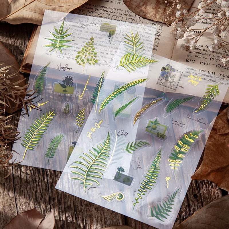 2 листа PET водонепроницаемые золотые Glit Цветочные Листья декоративные наклейки