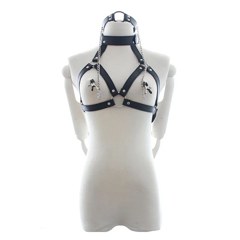 

PU Leather Harness Restraint Mouth Gag Ball Nipple Set Sexy Women Bdsm Bondage Lingerie Goth Fetish Harness Erotic clothing