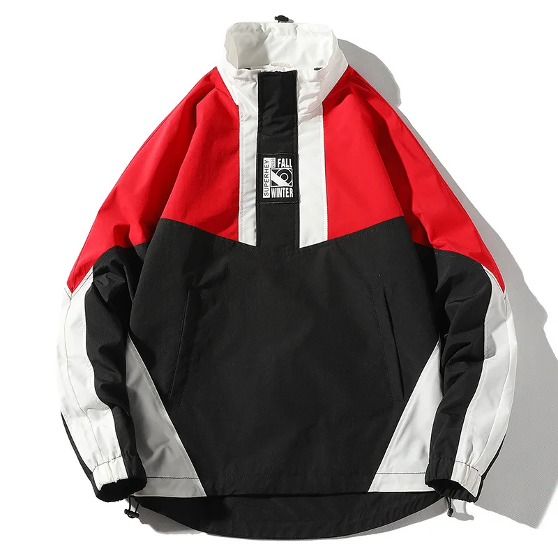 Мужская куртка в стиле хип-хоп винтажная Лоскутная Харадзюку с цветными блоками