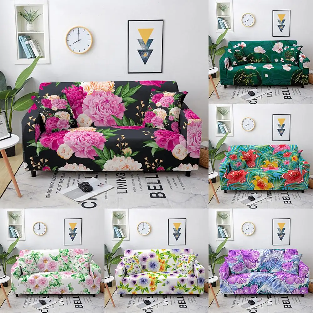 

Colorful Chinese Rose Flower Printed Sofa Cover Elastic Sectional Couch Cover for Living Room Single Loveseat Sofa Slipcover