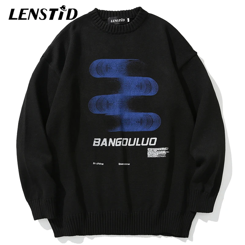 LENSTID Men Hip Hop Knitted Jumper Sweaters Creative Pattern Print Streetwear Harajuku Autumn Hipster Casual Knitwear Pullovers | Мужская