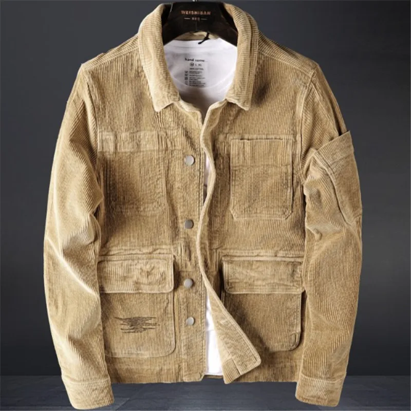 Вельветовая Мужская весенняя куртка осеннее повседневное пальто с несколькими