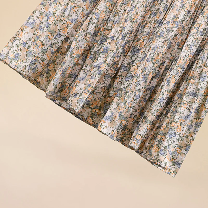 

BETHQUENOY Floral Skirts Pleated Skirts Women 2021 Mujer Faldas Woman Skirt Midi Jupe Femme Saias Mulher Plisada Spodnica Damska