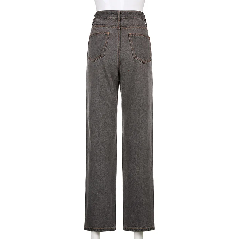 

Casual Baggy Jeans Women High Waist Straight Denim Trousers Summer Vacation Heart Hollow Out Loose Streetwear Long Pants Capris