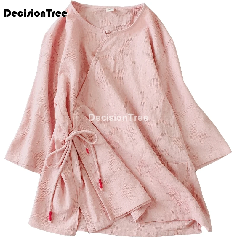 

2022 chinese style women daily casual loose shirt cotton linen blouse elegant clothing hanfu tang tops female chiffon blouses