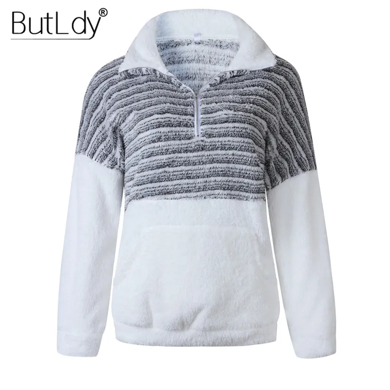 

Zipper Stitching Lapels Sweatshirt Women Thickened Slim Pockets Long Sleeves 2019 Autumn Winter Hoodies Sweatshirt