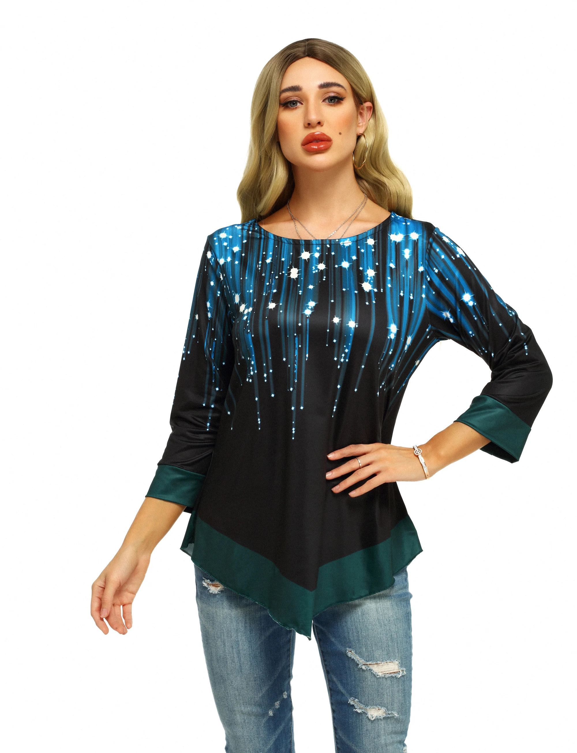 Фейерверк печатных футболка с длинным рукавом Топ для женщин 2020 новый дизайн