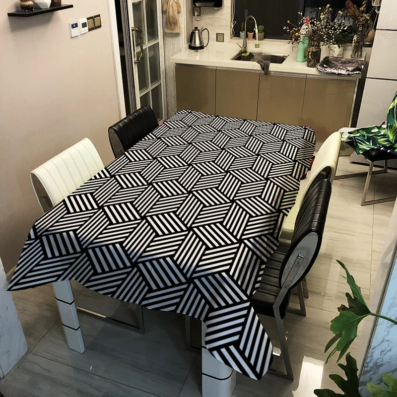 

Черно-белая скатерть в геометрическую полоску, водонепроницаемая скатерть, скатерть для стола, Декоративная скатерть для дома, скатерть дл...
