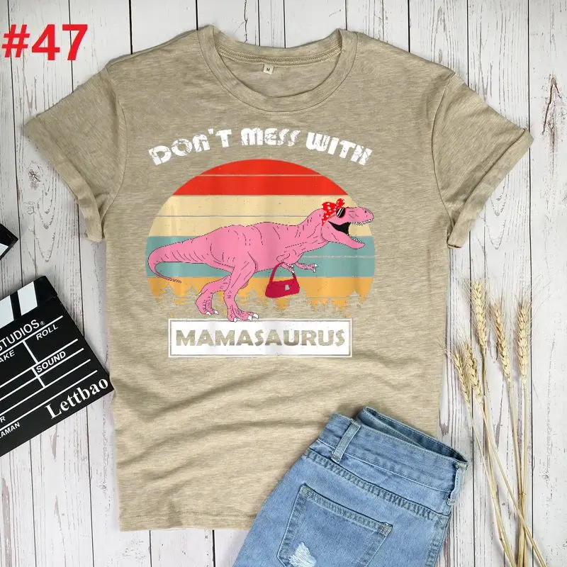 

Mamasaurus T-Rex Dinosaur Mama Harajuku Kawaii T Shirt Women T-shirt 90s Graphic Fashion Tshirt Korean Style Top Tee Female