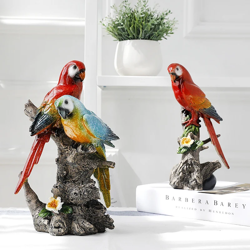 SIMPLE AND MODERN SIMULATION LITTLE BIRD ART SCULPTURE PARROT STATUE CREATIVE ANIMAL RESIN CRAFTS DECORATIONS FOR HOME R3246