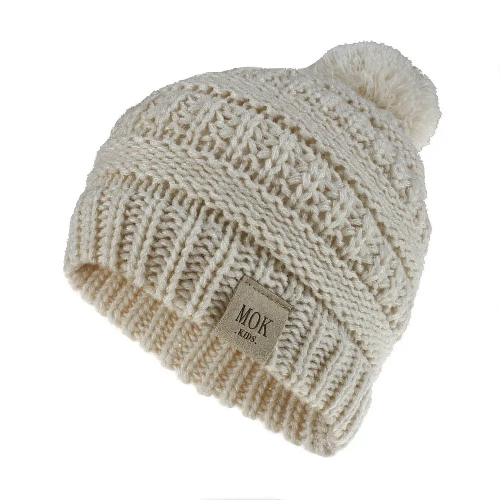 Warm cap for girl Winter warm soft beanie hat hairball Pompom hats kids knotted baby winter knitted boy H200S | Детская одежда и