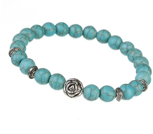 8 мм эластичная нить рейки Сплав Роза молитва Йога браслет Желтый Красный Белый