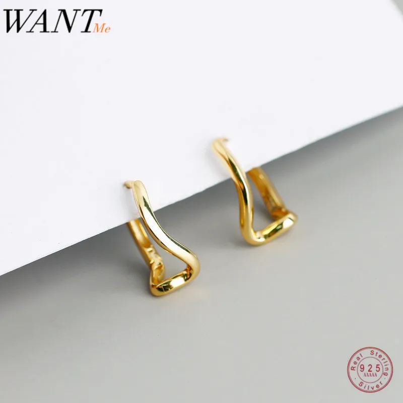 

WANTME New Trendy Genuine 100% 925 Sterling Silver Minimalist Irregular Geometric Stud Earrings for Women Punk Hip hop Jewelry