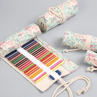 vintage rose pencil bag wrap 364872 slot canvas roll storage pouch for brush marker pens stationery school student f6756