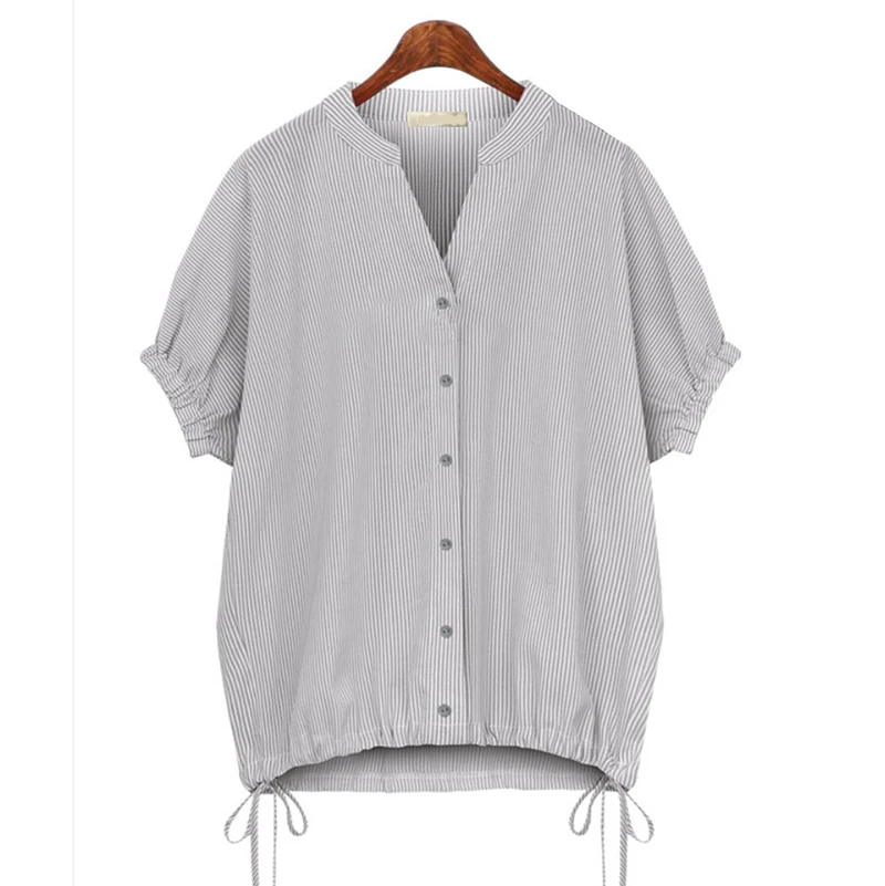 

2020 Summer&Autumn Woman Plus Size Stretch Striped Raglan Sleeves V-Neck Shirt