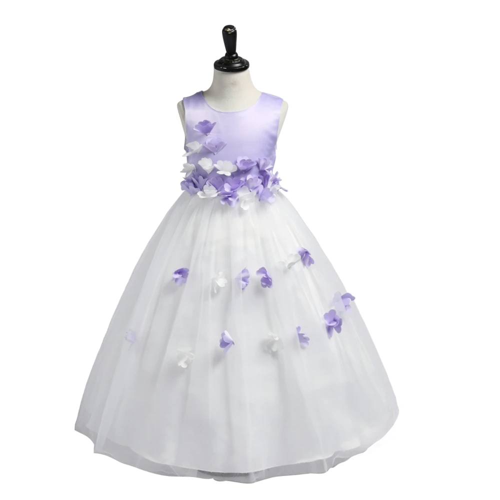 Free Shipping Ankle Lenght Girl Party Dress 2021 New Arrival Child Pageant Dresses patchwork Flowers Kids Evening Gowns Lavender |
