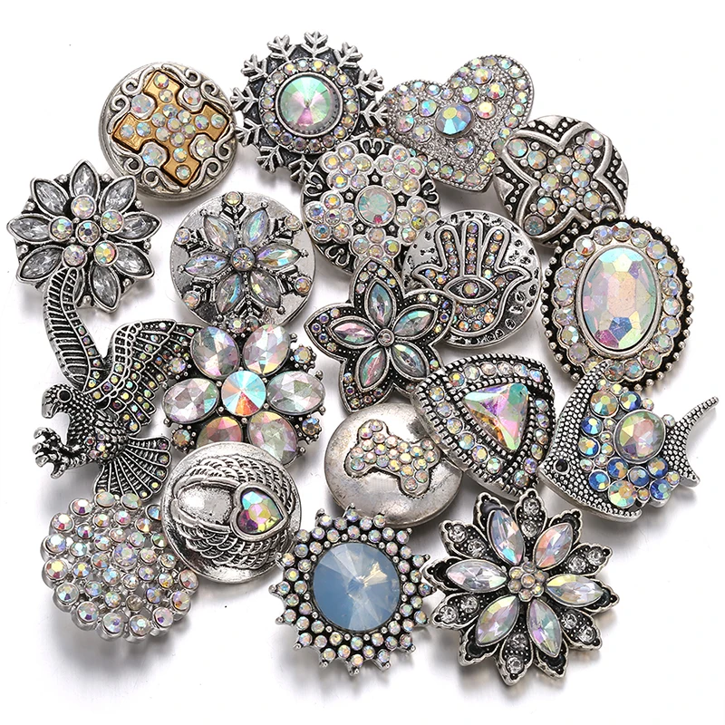10 шт./лот кнопки ювелирные изделия смешанные Стразы Цветы металлические 18 мм для
