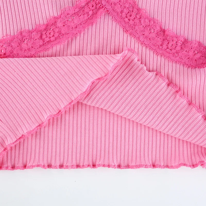 Женский кружевной топик LUZUZI ярко-розовый укороченный топ с перекрещенными