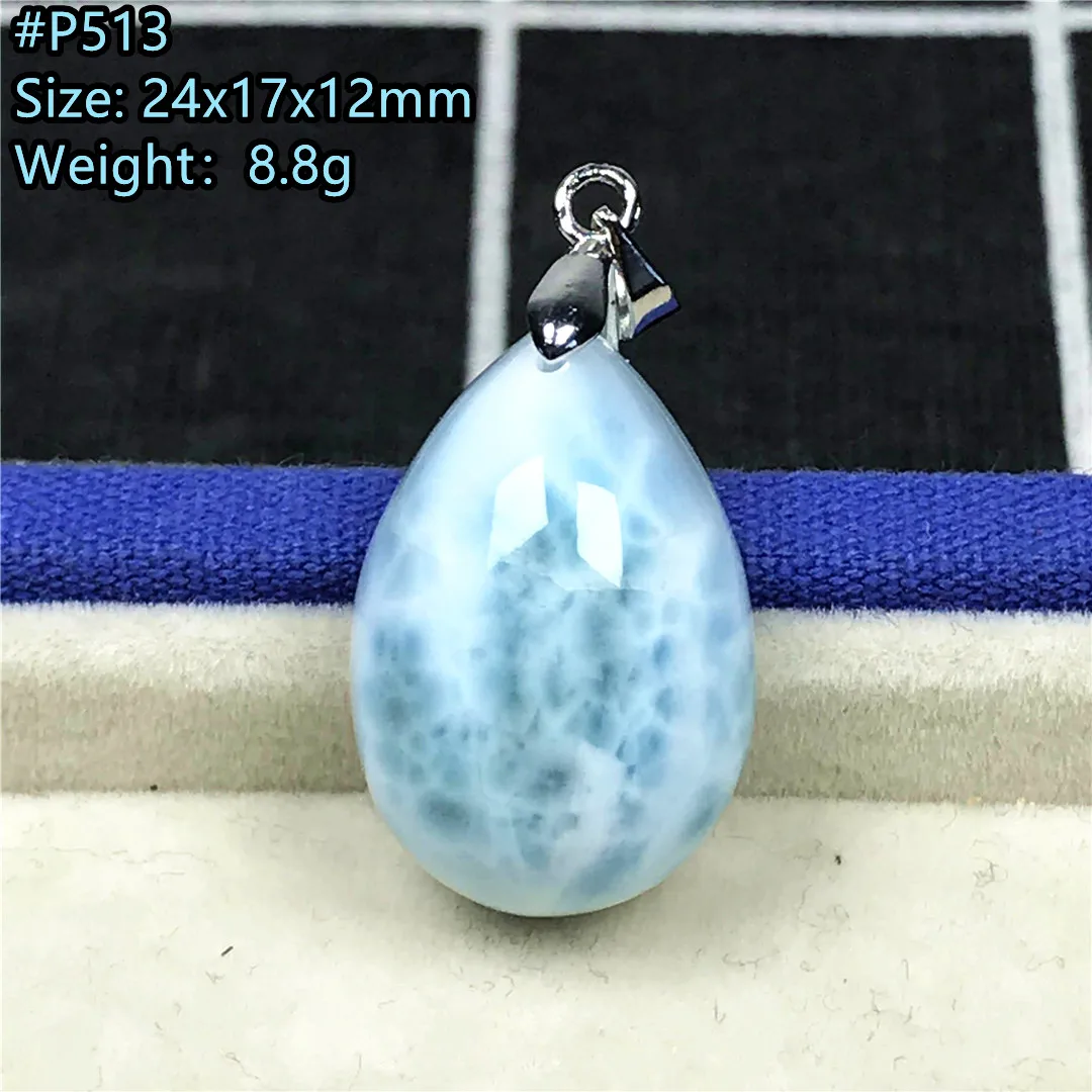 

Ожерелье из натурального синего ларимара с подвеской для женщин и мужчин, бусины с кристаллами 24x17x12 мм, серебряная подвеска с водяным узоро...