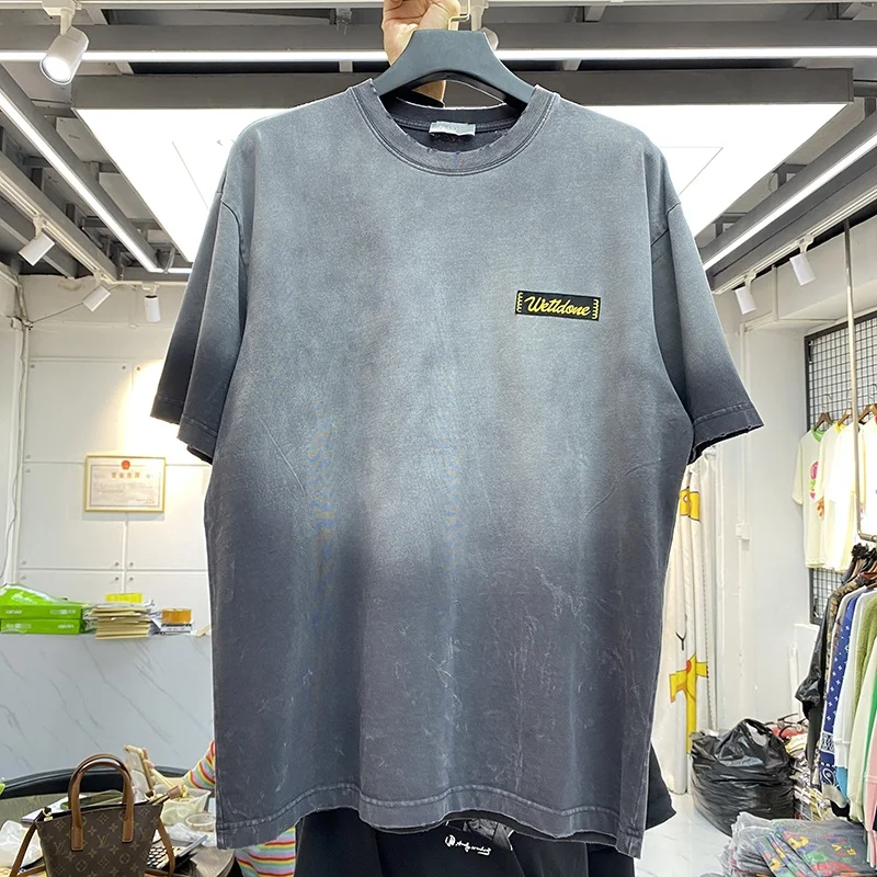 

21ss высокое качество We11done футболка полированная изношенная бабочка принт Мужская и женская футболка с коротким рукавом синяя серая ML
