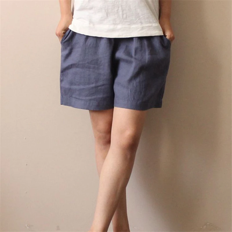 

Johnature Women Shorts 5 Colour Elastic Waist 2021 Summer New Casual Women Shorts Pockets Loose Brief Linen