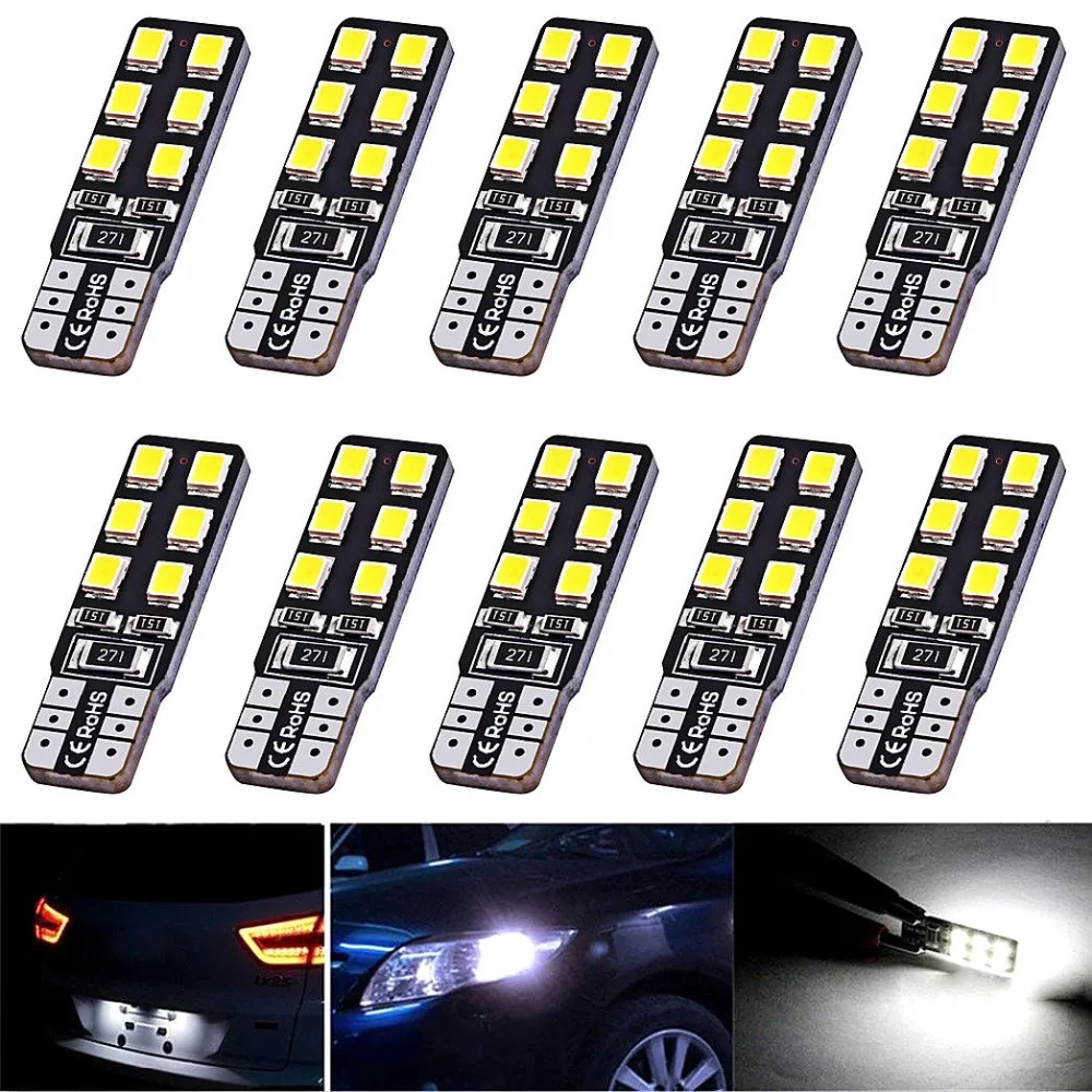 

10pcs White Canbus T10 5050 12SMD LED Light ERROR FREE Car Door Instrument Lamp Parking License Plate Lamp Clearance Wedge Bulbs