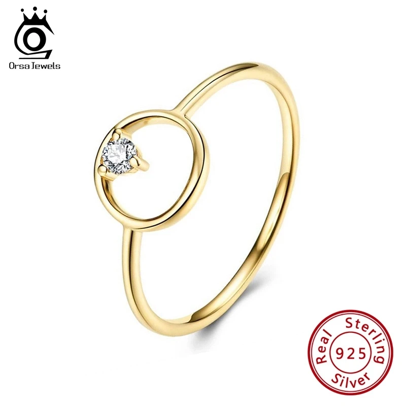 ORSA JEWELS простой золотистый Кольца Настоящее серебро 925 прозрачный 4A Циркон вокруг