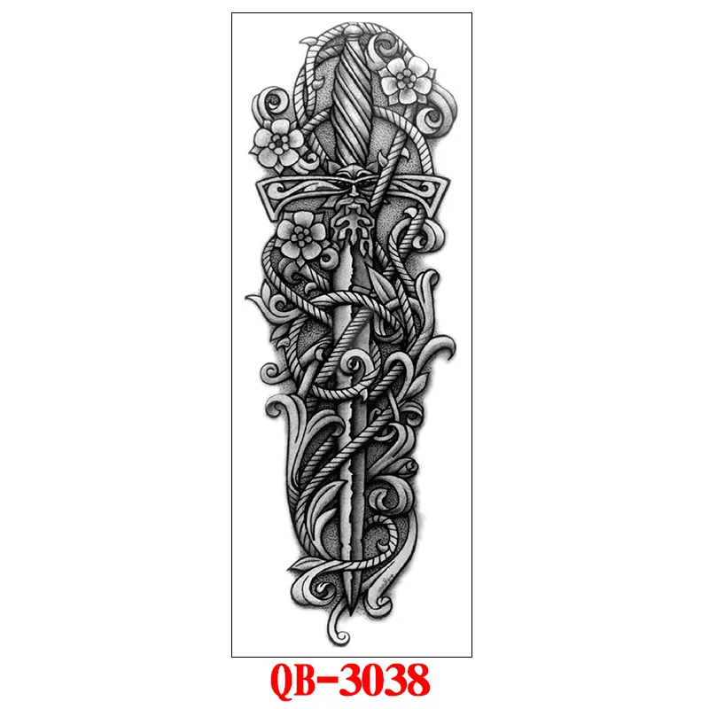 Full Arm Temporary Tattoo Stickers Large Black Skeletons Body Tattoo Waterproof Tattoo For Men Women Fake Tattoos 17*48cm
