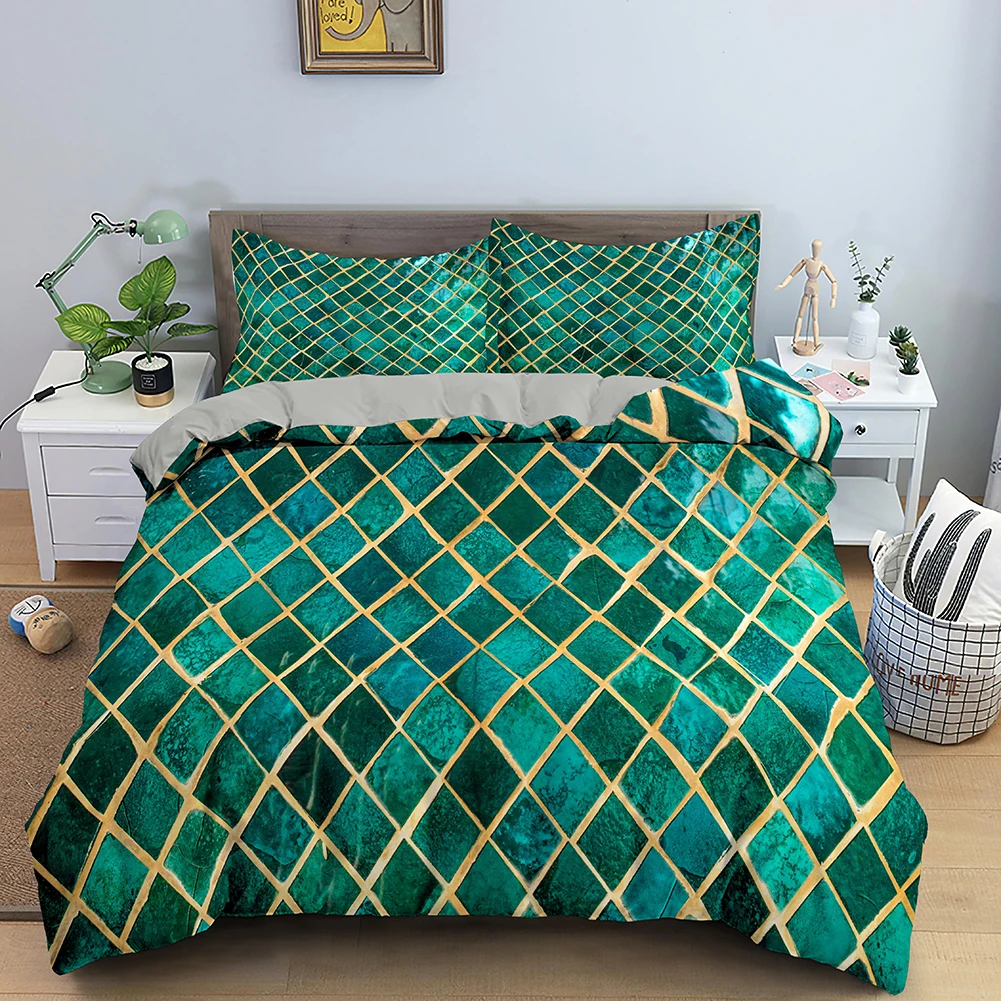 

3D Geometric Pattern 2/3pcs Bedding Sets Soft Adult Duvet Quilt Cover Pillowcase Set Quality King/Queen Size Single Double