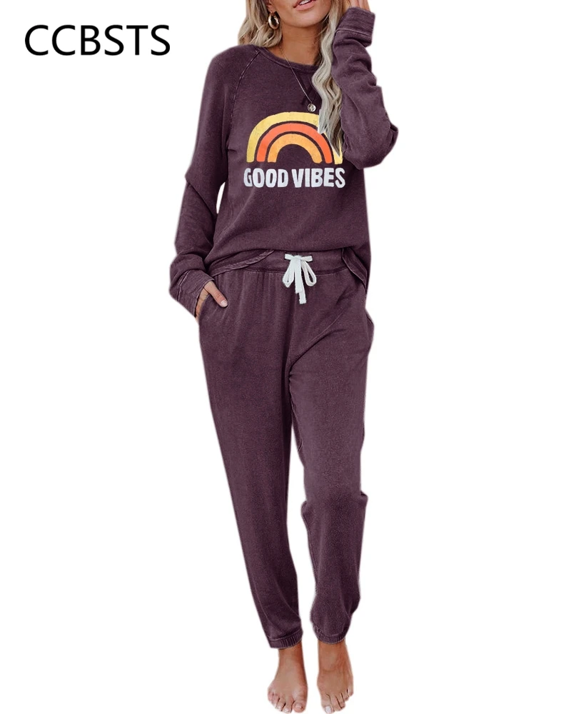 Комплект из двух предметов женская осенняя одежда футболка с радужным принтом Good