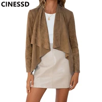 cinessd 2021 autumn winter casual coat jackets lapel long sleeves imitation deerskin velvet office lady solid long short coats