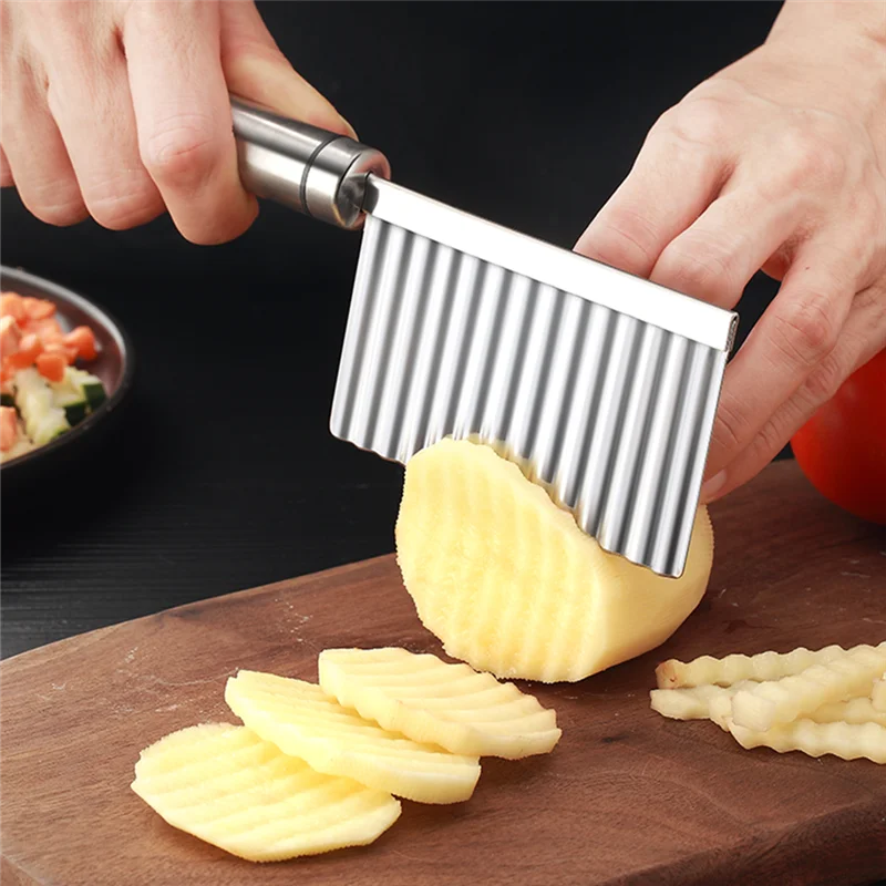 Couteau à froissement de légumes de 4 pièces, coupe-pommes de terre en  acier inoxydable, couteau ondulé de pomme de terre, Français frie ondulé