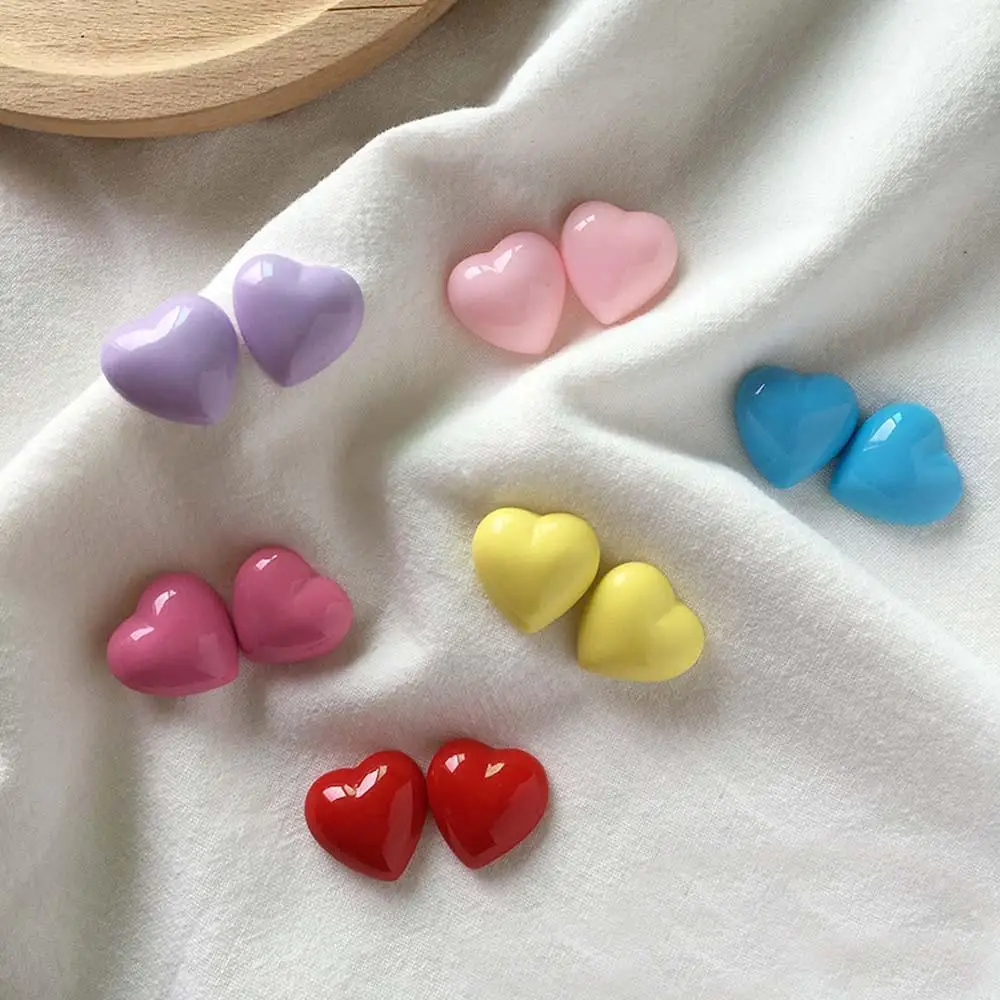 

10 PCS Solid Color Love Heart Earrings Components For Women Fashion Resin Earrings Patch DIY Jewelry Material Accessories