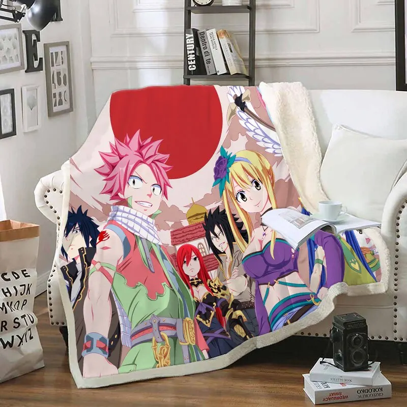 

Fairy Tail Funny Character Blanket 3D Print Sherpa Blanket on Bed Home Textiles Dreamlike Style 22
