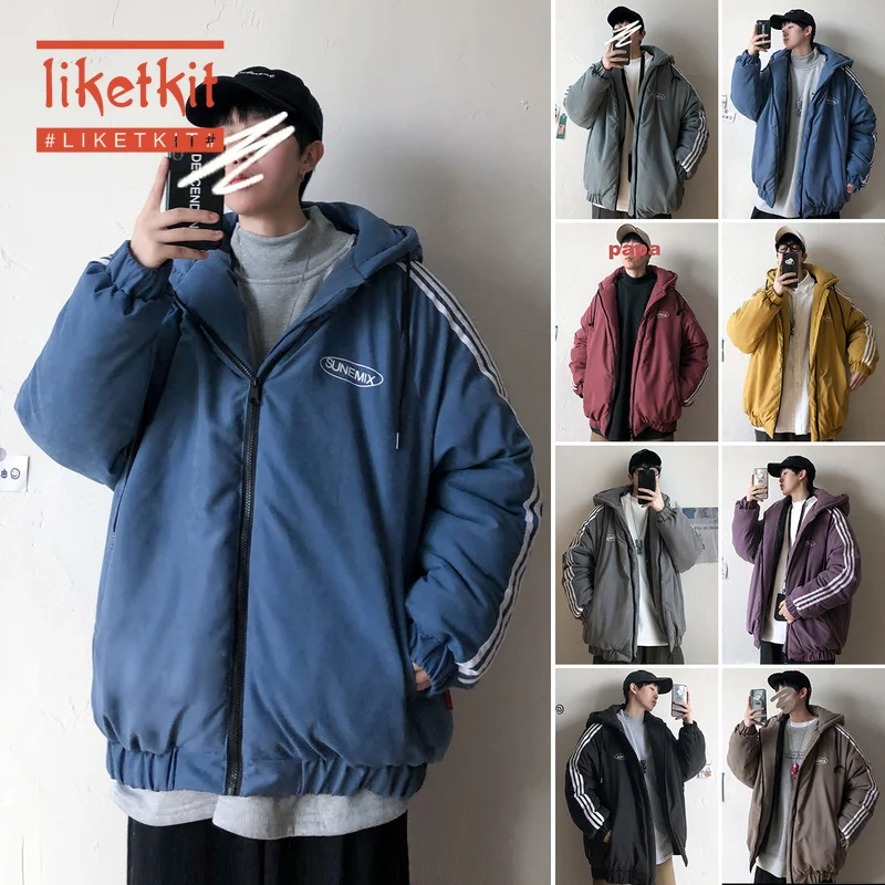 Liketkit зимние куртки и пальто для мужчин женщин 2019 в полоску сбоку простой дизайн