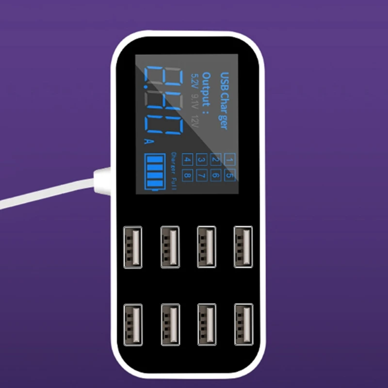 

2021 New 8Ports USB 2.4A Wall Charger LED Display Charging Hub For Mobile Phone Tablet