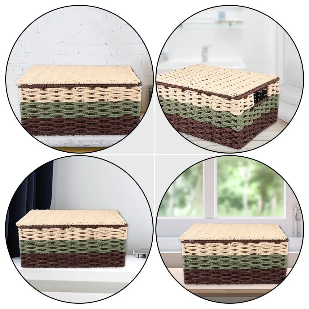 

Woven Storage Box Finishing Basket with Lid Sundry Bath Cosmetic Towel Container